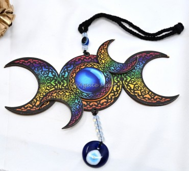Triple Moon With Evil Eye Wall or Car Hanging For Healing
