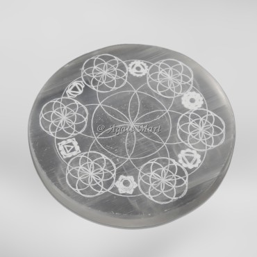 Flower of life with 7 Chakra Engraved Selenite Charging Plate