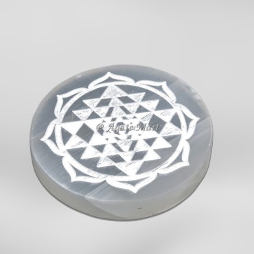 Engraved Shree Yantra Selenite Charging Plate
