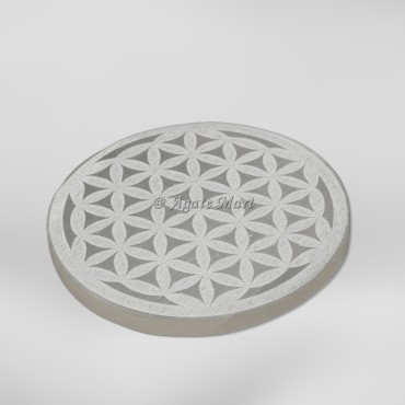 Flower of life Engraved Selenite Charging Plate