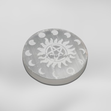 Moon Phase Engraved Selenite Charging Plate
