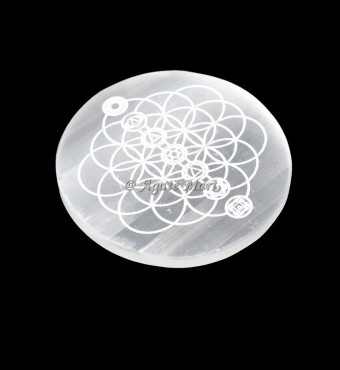 Seven Chakra Etched Selenite Charging Plate