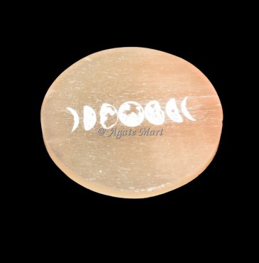 Moon Phase Etched Orange Selenite Charging Plate