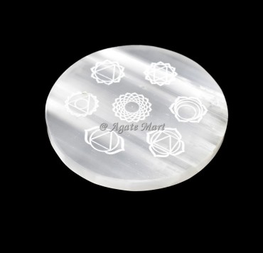 Seven Chakra Symbol Engraved Selenite Charging Plate