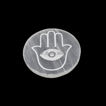 Hamas With Third Eye Engraved Selenite Charging Plate