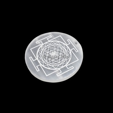 Shree Yantra Engraved Selenite Charging Plate