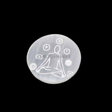 Seven Chakra With Medication Engraved Selenite Charging Plate