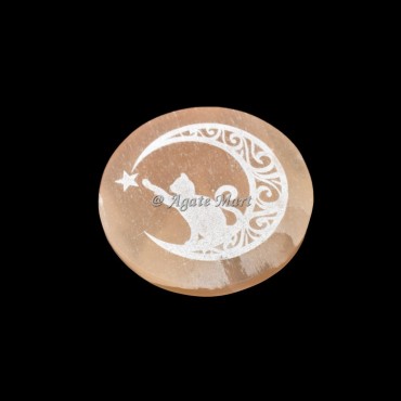 Crescent Moon With Star Orange Selenite Charging Plate