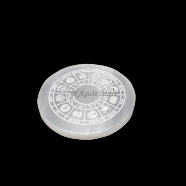 Zodiac Sign Engraved Selenite Charging Plate