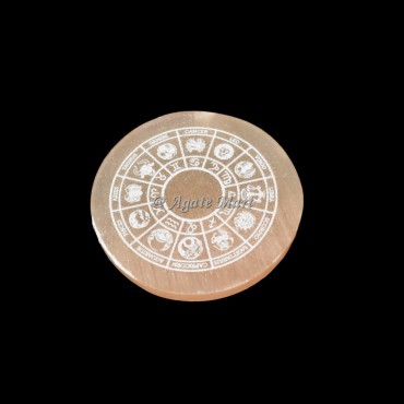 Zodiac Sign Engraved Orange Selenite Charging Plate