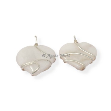 White Agate Heart Wire Wraped Pendant
