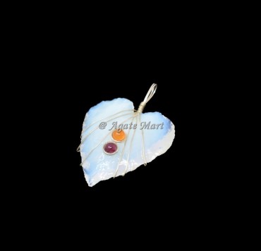 Opalite Heart With Carnelian And Garnet Wire Wraped Healing Pendant