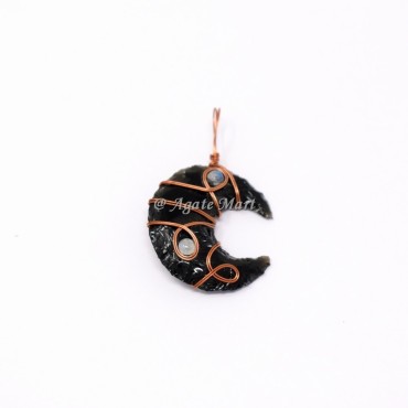 Copper Black Obsidian Moon Wire Wraped Pendant