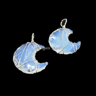 Opalite Moon Wire Wraped Pendant